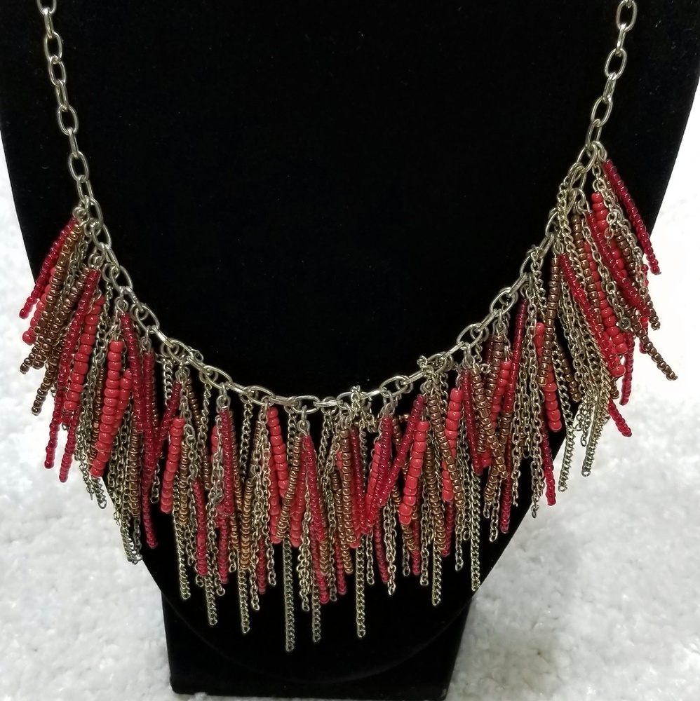 Bronze chain and Red Bead Statement Necklace